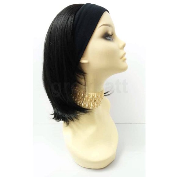 Black heat resistant headband wig main image 5